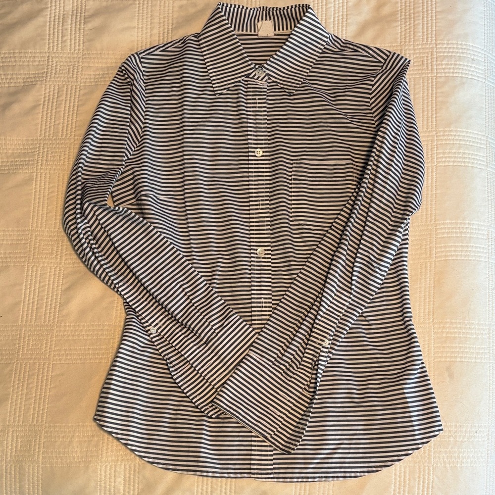 J. Crew Navy and White Striped Women’s button down Shirt